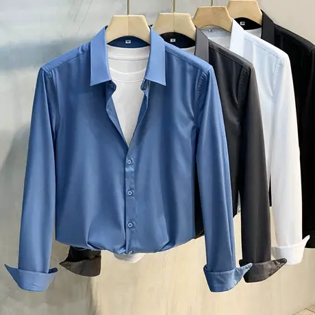 冰丝衬衫男长袖轻奢商务正装高级感男装上衣服免烫男士衬衣春秋款图片