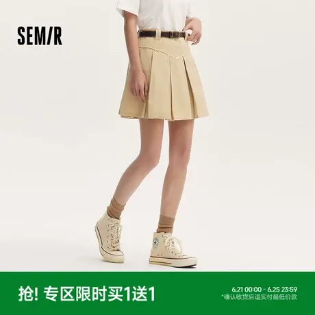 森马半身裙女盐甜系腰带A字短裙潮流元气夏季辣妹毛边百褶裙复古图片