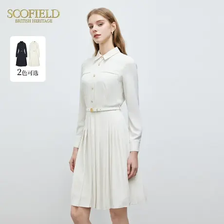 Scofield女装气质百褶衬衫裙通勤优雅高腰长袖连衣裙夏季图片