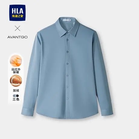 HLA/海澜之家轻商务长袖休闲衬衫24秋冬新内里加绒加厚保暖衬衣男图片