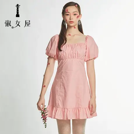 淑女屋官方旗舰店夏季新款收腰花样年华优雅中长款连衣裙女紧身粉图片