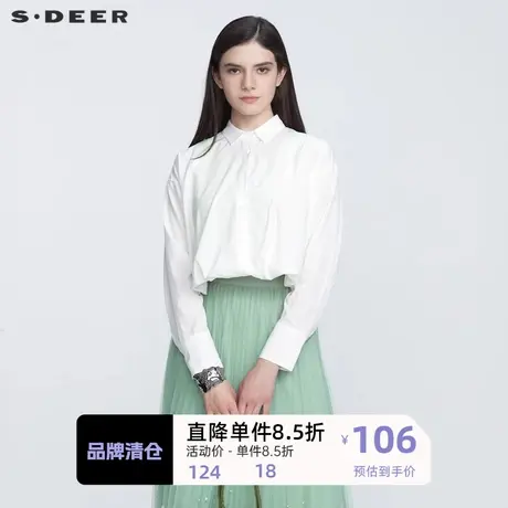 【秒杀】sdeer圣迪奥女装秋翻领撞色拼接不规则雪纺衬衫S21180533图片