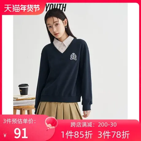 TOYOUTH初语卫衣女2023春季新款假两件穿搭不费力显瘦显白上衣图片