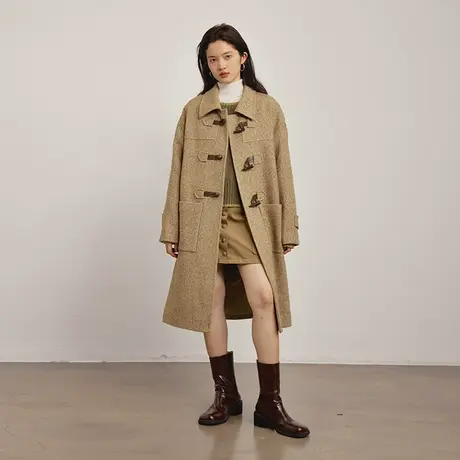 omont蛋挞家 复古牛角扣毛呢大衣女冬装2023新款宽松中长款厚外套图片