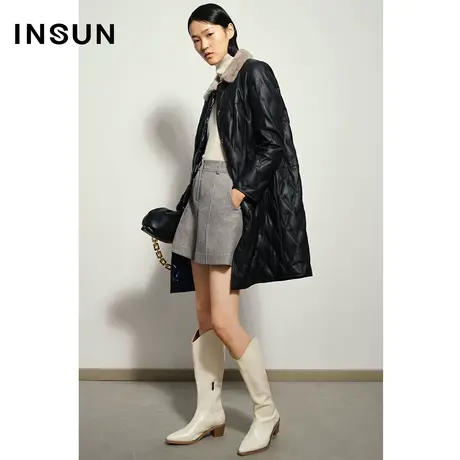 INSUN恩裳冬季水貂毛领白鸭绒羽绒服皮草图片