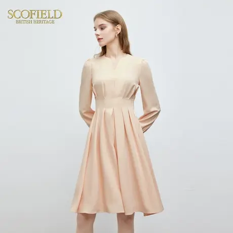 Scofield女装优雅V领风琴褶连衣裙气质通勤垂坠感裙子夏季图片