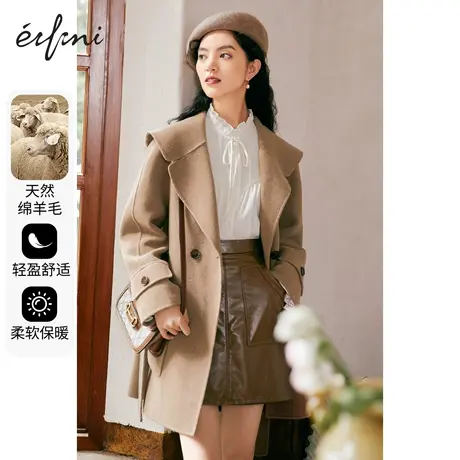 伊芙丽秋冬气质短款毛呢外套女2021年新款小个子复古双面羊毛大衣图片