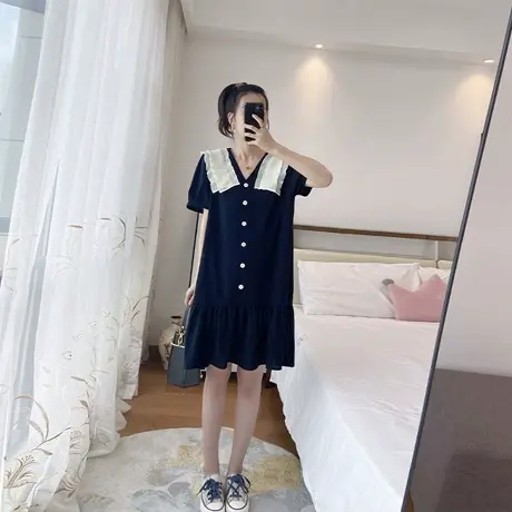 炸街洋气减龄连衣裙荷叶边宽松大码显瘦胖mm遮肚2023新款夏季女装图片