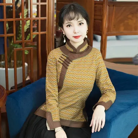 筠雅棉麻唐装女中国风秋装改良中式盘扣上衣旗袍汉服复古禅意外套图片