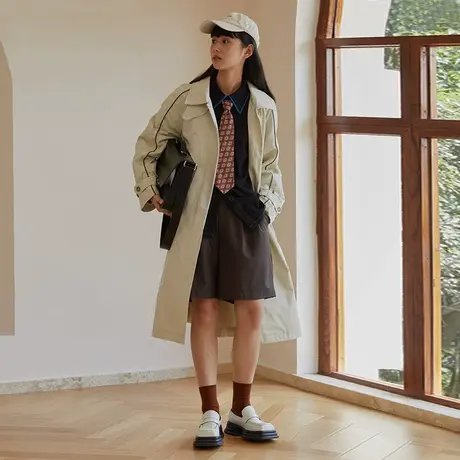 omont蛋挞家 复古垂感风衣外套女秋季新款中长款过膝气质收腰大衣图片