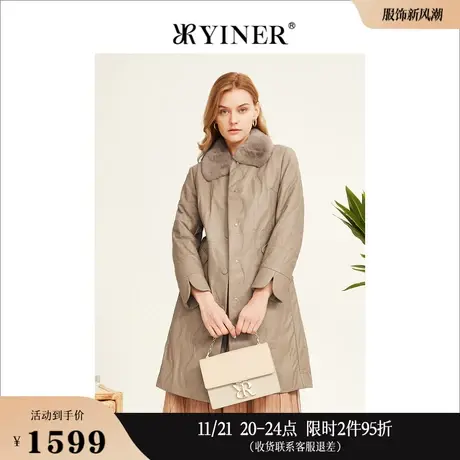 YINER音儿线上专选女装冬季长款獭兔毛领真皮骆驼绒皮袄皮草图片