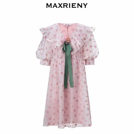 【奥莱】MAXRIENY仙美度假提花娃娃裙夏泡泡袖碎花连衣裙图片