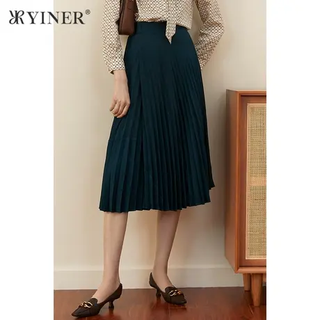 *YINER音儿女装2021秋季新款中长款百褶裙半身裙图片