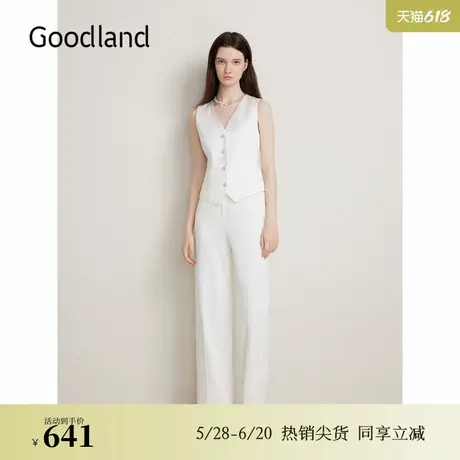 Goodland美地春季法式优雅长裤垂感白色裤子西装休闲裤图片
