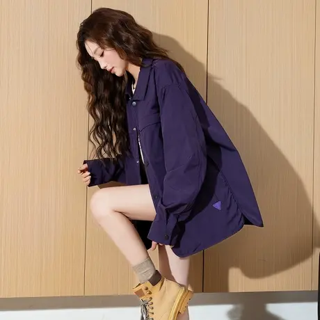 唐狮新款女2025春季翻领净色长袖外套简约韩版慵懒风百搭上衣yc图片