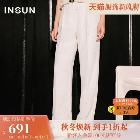 恩裳COVER2023冬装新款亮片小香风肌理感立体裤中缝直筒西装裤女图片