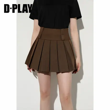 DPLAY2025年夏季新款咖色半身裙女复古气质短款jk百褶裙A字短裙图片