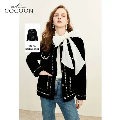 MISSCOCOON静奢风黑色显瘦时髦2023冬装新款女落肩皮毛一体皮草图片