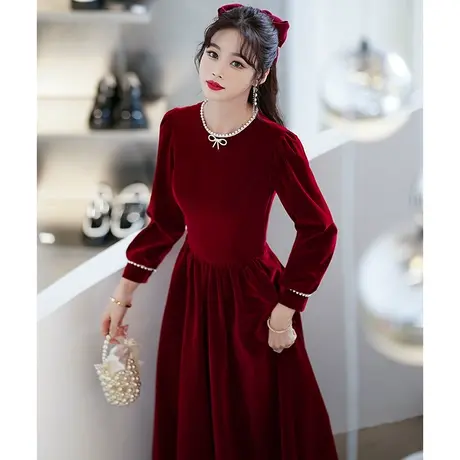 长袖敬酒服新娘2023新款秋冬季结婚礼服订婚回门平时可穿气质圆领图片