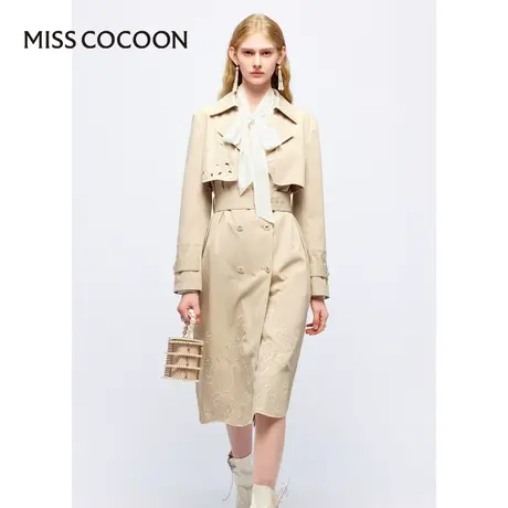 可可尼COCOON 2025夏季新款中长款镂空刺绣轻奢高级感风衣外套女图片