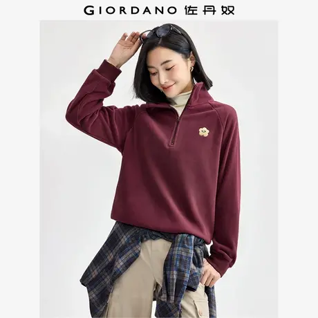 佐丹奴外套女装摇粒绒花朵刺绣立领半开胸插肩针织卫衣 13324745图片