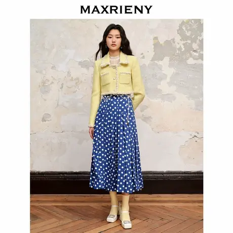 【奥莱】MAXRIENY欧式复古田园风伞摆长裙波点半身裙子图片