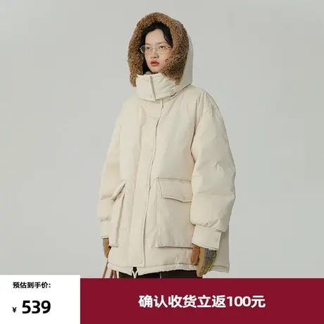 omont蛋挞家 粉色连帽工装羽绒服冬季女2023年新款宽松派克服外套图片