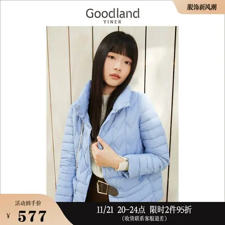 Goodland美地女装冬季高端单排扣轻薄短款鹅绒羽绒服高级感图片