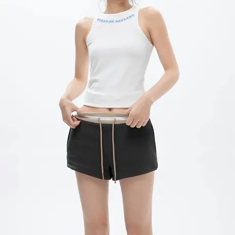 撞色腰头抽绳运动休闲风宽松外穿短裤女2025夏季新款显瘦辣妹热裤图片
