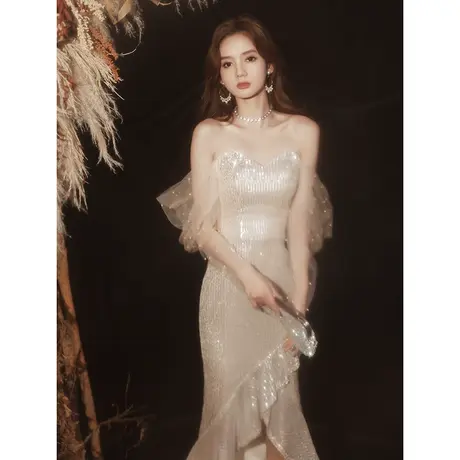 晚礼服裙女宴会气质高级感主持人年会鱼尾亮片连衣裙轻奢小众高端图片
