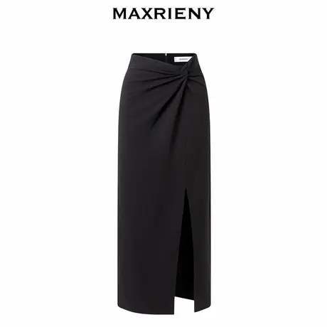 【奥莱】MAXRIENY不对称扭结开叉半身裙法式简约裙子图片