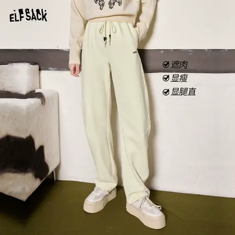 妖精的口袋白色宽松加绒休闲裤女2024冬季新款百搭香蕉裤子图片