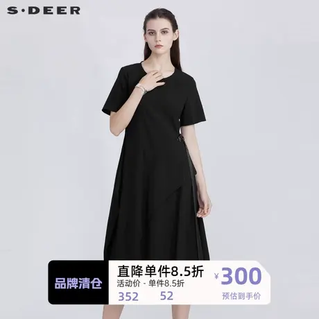 sdeer圣迪奥个性圆领拼接短袖连衣裙S21281228图片