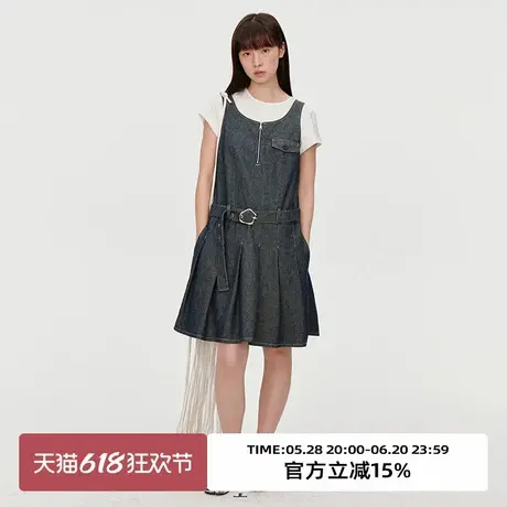 omont蛋挞家 复古原色牛仔背心连衣裙2025春收腰显瘦百褶无袖短裙图片