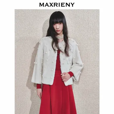 【时髦暖冬-商场同款】MAXRIENY名媛千金风箱型水貂毛皮草外套女图片