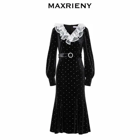 【奥莱】MAXRIENY法式复古丝绒连衣裙修身显瘦赫本风裙子图片