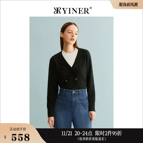 【裸感羊绒】YINER音儿专选女装秋季假两件针织衫上衣图片