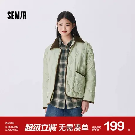 森马羽绒服女短款轻薄外套灯芯绒翻领冬三防外套复古semir羽绒服图片