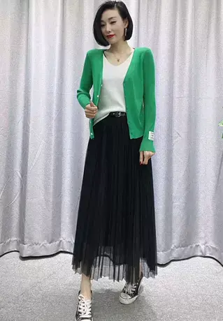 2023新款假两件撞色拼接毛衣女V领开衫宽松显瘦百搭洋气针织上衣图片
