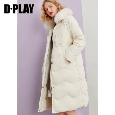 DPLAY德帕拉秋新款法式简约白色大毛领宽松白色羽绒服外套图片