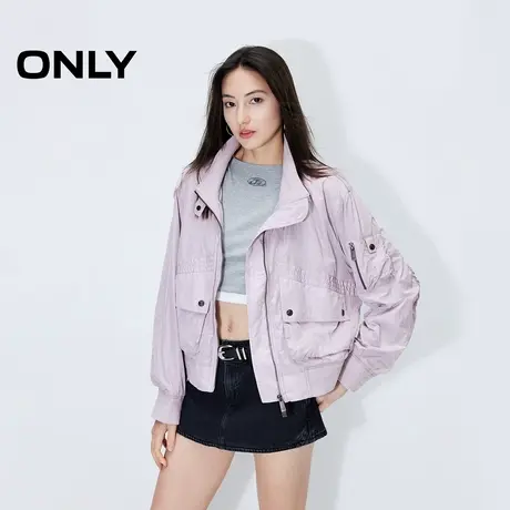 ONLY2024秋冬新款潮酷大口袋高领宽松纯色风衣外套女|124336019图片