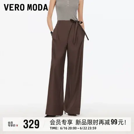 Vero Moda休闲裤2025夏秋新款斜门襟系带高腰宽松阔腿裤简约百搭图片