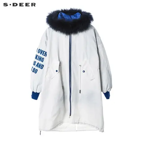 sdeer圣迪奥女装刺绣字母装饰腰部抽绳设计连帽两件套S18482493图片