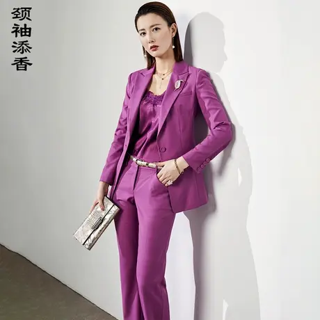 颈袖添香2023时尚气质女神范职业装洋气羊毛西装套装两件套商品大图