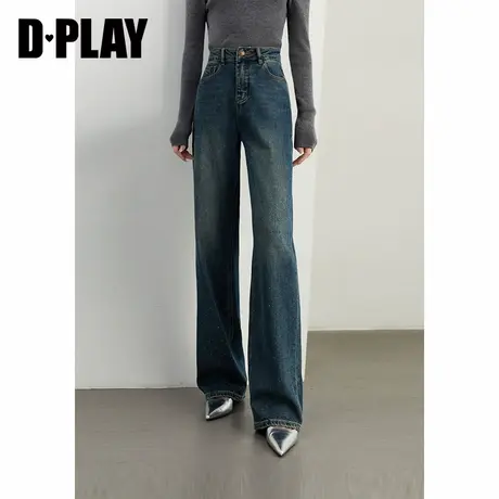 DPLAY【黑标】2024冬季磨毛休闲烫钻牛仔裤梨形身材遮胯直筒裤女图片