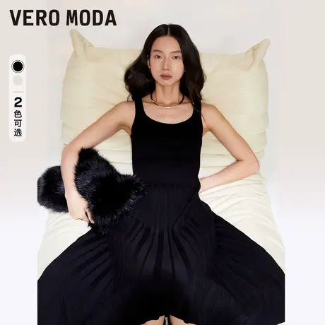 Vero Moda U领连衣裙2024秋新款优雅通勤收腰百褶无袖中长裙女图片