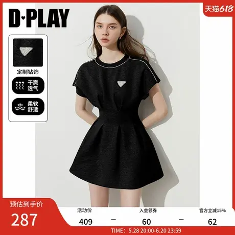 DPLAY2025年夏季新款黑色连衣裙女流行短款收腰裙子短裙小黑裙图片