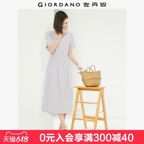 佐丹奴裙子女新款纯棉府绸简约通勤风圆领气质压褶连衣裙05464329图片