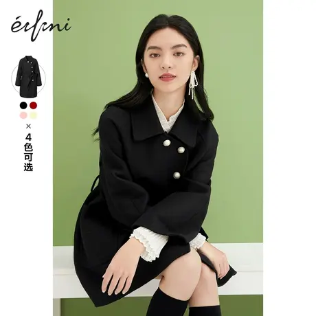伊芙丽毛呢外套小个子女2020冬季新款日系双面呢赫本风纯羊毛大衣图片