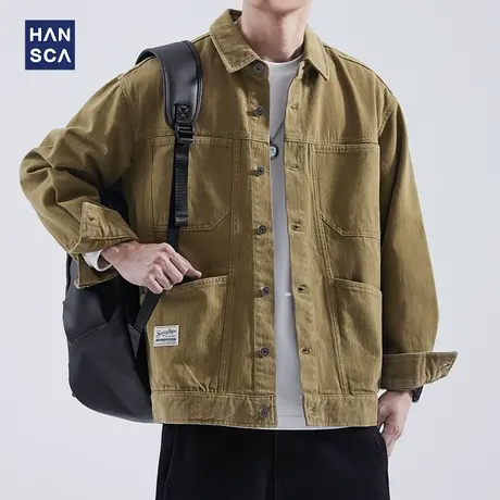 hansca工装衬衫男士长袖秋季纯棉重磅潮牌宽松休闲多口袋开衫外套图片